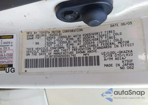 2005 Lexus Gx 470 z USA, uszkodzony, nr VIN JTJBT20X650091742